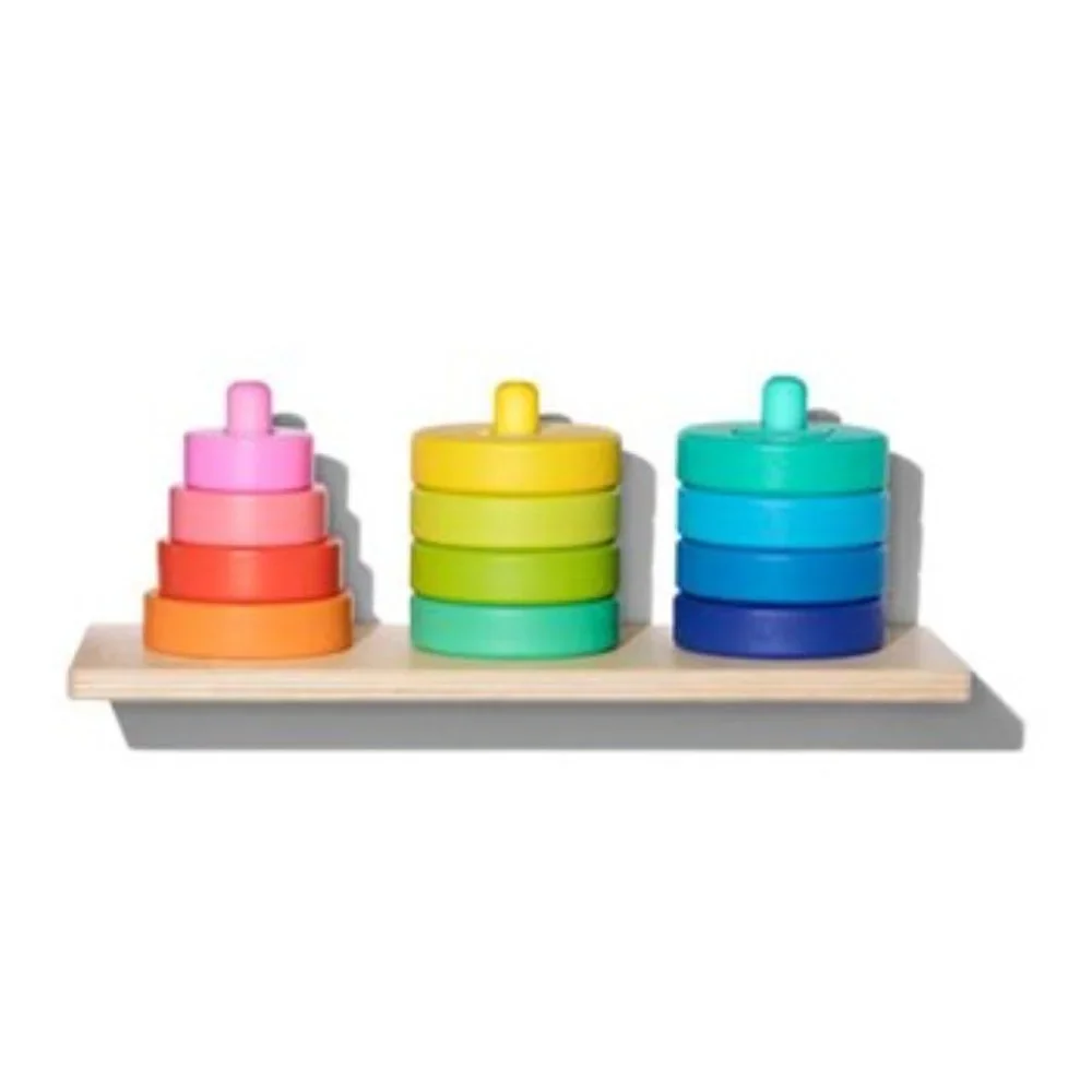 Wooden Rainbow Stacking Toy - Multicolor Toddler Puzzle